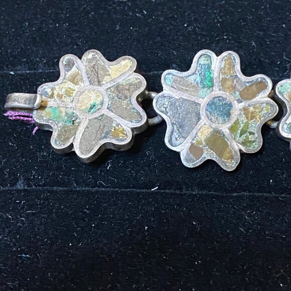 Vintage Mexican Sterling Silver & Stone Flower Bracelet - Picture 8 of 16